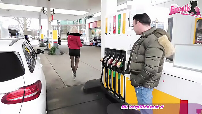 A German blonde teen gets picked up at a gas station and has sex with an amateur