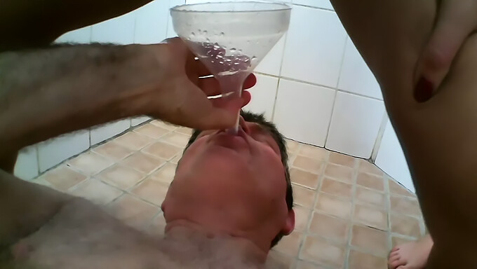 Grandpa gets forced to consume urine from four women in a rough BDSM scene