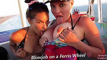 Experience A Thrilling Public Double Oral Encounter On A Ferris Wheel With A Teen And A Milf