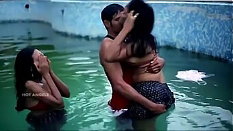 A man engages in sexual activity with his spouse and another individual in a pool setting