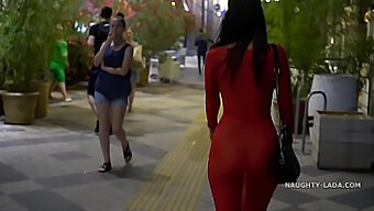 Outdoor Exhibitionism In A Red Transparent Dress