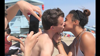 African-American Girl Engages In Passionate Kissing With Caucasian Men On The Shore!