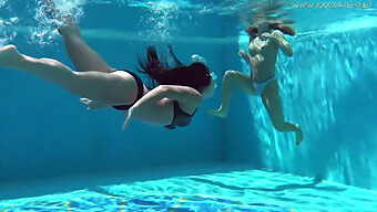 Two Girls Skinny-Dipping In The Pool