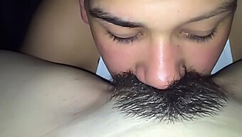 Intense oral pleasure and closeup views of hairy pussy and clit