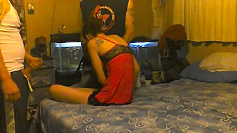 Amateur wife in a threesome with two guys and takes them both inside her