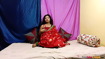 A Young Indian Woman In A Red Sari Pleasures Herself To Climax Through Fingering And Clit Stimulation