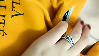 Russian 18-Year-Old'S Sensual Solo Striptease In A Cozy Yellow Hoodie