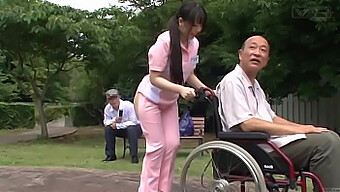 A Half-Naked Japanese Caregiver In Uniform Kisses And Shows Off Her Assets In Public